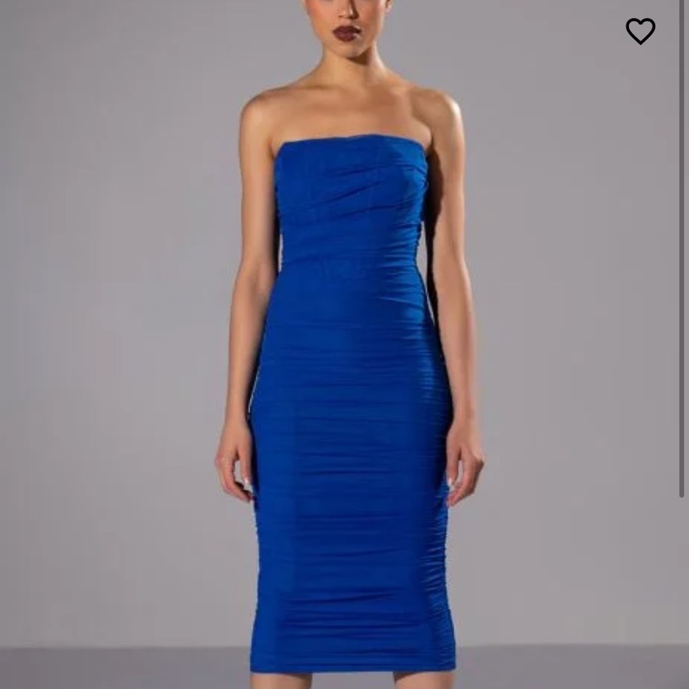 Royal Blue Ruched Strapless Corset Midi dress SMALL